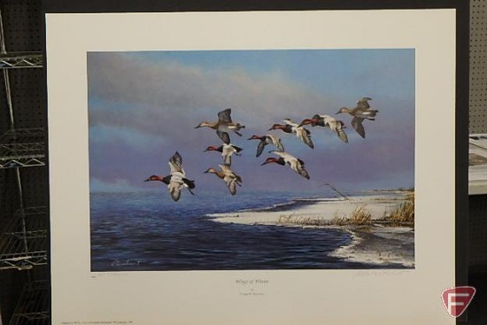 (4) prints by Richard W Plasschaert, 18inHx15inW Great Blue Heron 532/750,