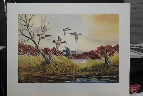 (6) prints by RJ Nelson, water fowl theme, untitled, (3) 21inHx28inW 216/350, 118/300, 57/350,