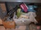 Makita belt sander, chains, pipe heating cable, lights, All in wood box and plastic tote