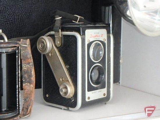 Vintage cameras, Kodak Brownie Bulls Eye with Kodalite Flashholder,