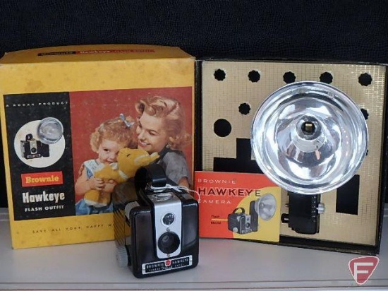 Vintage cameras, Kodak Brownie Starflash camera with hard case,