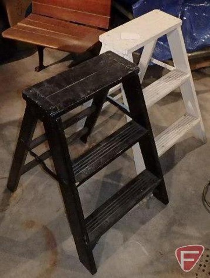 (2) painted wood step stools, white and black, both