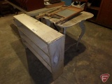 Vintage spoon carved parlor table 23in x 23in x 29in w/lower shelf, Standing shelf w/shelves 36in x