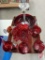 Ruby red glassware, candle holders, red stemmed candy dish, bowl