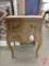 Unigue wood table/storage cabinet, two drawers, 29inHx21inWx13inD, metal accents on front legs