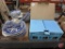 Blue and white dishware, plates, bowls, saucers, cups, cream/sugar, Both boxes