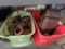 Assortment of woven baskets, vases and bowls, 2 totes with covers