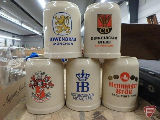 Beer steins, Coca Cola glasses, mini steins