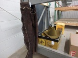 Leather chaps with side zippers, Bailey Western Hat, 7.25 size and box