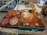 Orange carnival glassware, glasses, pitcher, bowls, cups