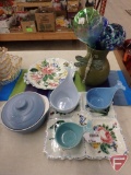 Italian trays, blue crock made in Brazil, stacking whale cups, vase, water bulbs
