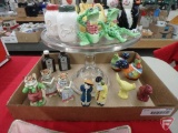 Glass cake stand, salt and pepper shakers
