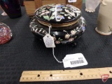Black enamel decorative trinket box/bowl with hinged cover