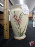 Ceramic vase with flowerers, marked Weller Pottery on bottom