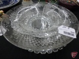 Clear glass platter, pineapple design, and (2) etched glass centerpiece bowls, All 3
