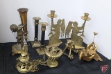 Metal pieces, candle holders,sitting cherub, rolling elephant, incense burner, All 8 pieces