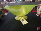 Yellow/Green stretched Vaseline glass centerpiece bowl