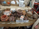 Pottery vases, vessels, and pots, rounded and flat bottomed, some Mata Ortiz design,
