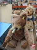Steiff Original Marke Micki Hedgehog doll, with tags, and Steiff teddy bear with movable limbs/head