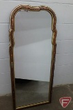 Wall mirror with gold accents and painted design, 49inHx21inW