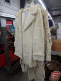 Fur coat with leather belt, marked Minnie inside, size unknown, and