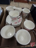 Vintage Poppy Trail peach blossom cups and saucers, cream/sugar