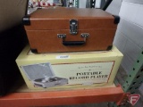 Brown Restoration portable record player, plays all 3 sizes