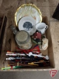 Collection of plastic stir sticks, Villeroy and Boch covered stein, cup/saucer, decorative plate and