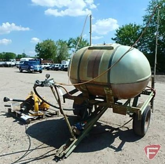 400 Gallon field sprayer on 2 wheel trailer set up for spraying trees, 2 vertical booms, with Hypro