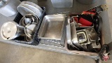 Stainless steel pans, asst. sizes, bus trays, stainless steel nesting/mixing/sauce bowls, wire rack