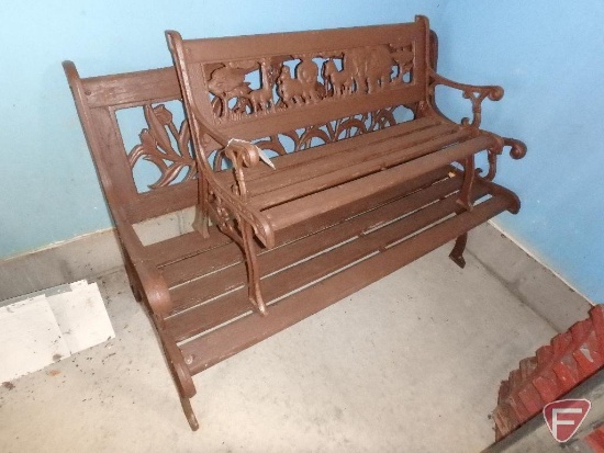 (2) outdoor patio benches; adult and child's