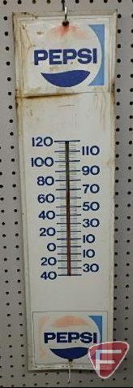 Stout Industries Pepsi advertising metal thermometer, 28inH