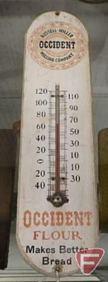 Russell-Miller Milling Company Occident Flour advertising wood thermometer, 15inH