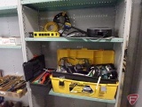 Toolboxes with contents; DeWalt DW0245 charger, Black & Decker charger, shears,