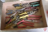 Tin snips, side cutters, Crescent 12in slip pliers, Crescent 10in slip pliers, precision screw
