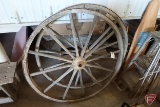 (2) wood spoke wagon wheels with steel band