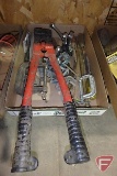 C-clamps, gear puller, 18in bolt cutter, screw drivers