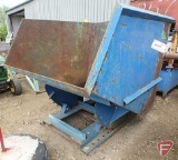 Self dumping bin on pallet fork frame