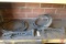 (2) Motorcraft, Muncie. Indiana cast iron No. 16 and No. 6 vintage tool brackets