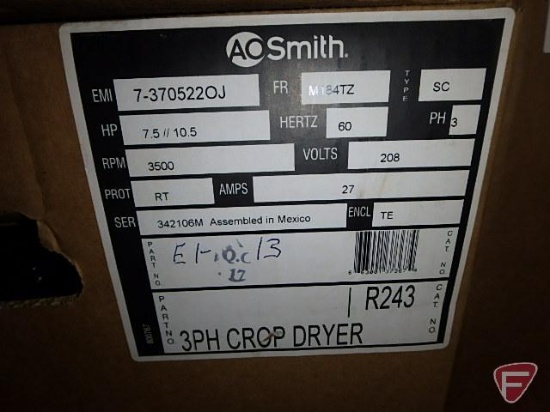 AO Smith 7-3705220J crop dryer electric motor 7.5/10.5hp 3ph 208