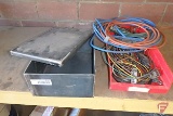 Extension cords, wire leads, probes, connectors, and metal box with lid