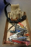 Electricians tool belt, nut drivers, adjustable wrench, pliers, t-handle allen