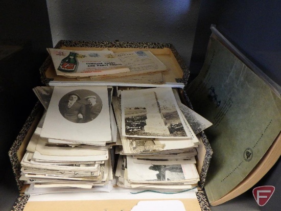 Box of vintage photographs, approx. 200, and Sioux Falls December 1945 and Willow Lake December