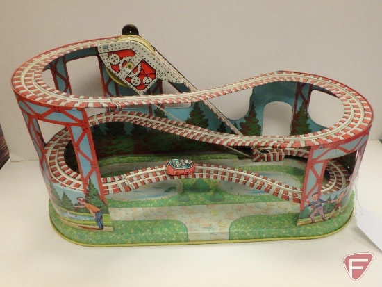 Vintage J Chein metal roller-coaster toy