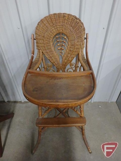 Vintage wood and wicker high chair