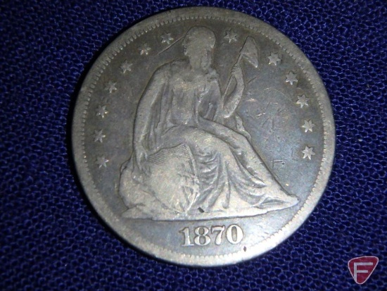 1870 Seated Liberty Dollar F+, completely original