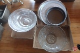(8) 9in dia. Baking pans, glass bowl, plastic serving bowls