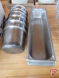 Stainless steel pans: (4) 6-1/2quart soup pans and (4) full length half width pans