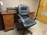 Wood desk, office chair on rollers, and HP/Hewlett Packard Deskjet 3052A printer
