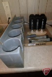 (2) bartender glass scrub brushes with suction bottoms, (2) poly drink holders, and